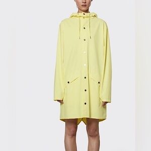 NEW Rains  Long Waterproof Hooded  Rain Coat Jacket Yellow Trench coat  XL/XXL